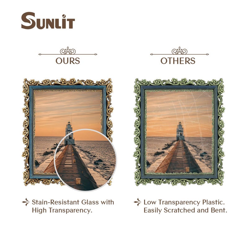 Sunlit Vintage Picture Frame 8x10 Inch, Luxury Antique Photo Frames with Glass Front, Photo Display, Tabletop Wall Hanging, Gift Ideas, Gold and Blue - Image 3